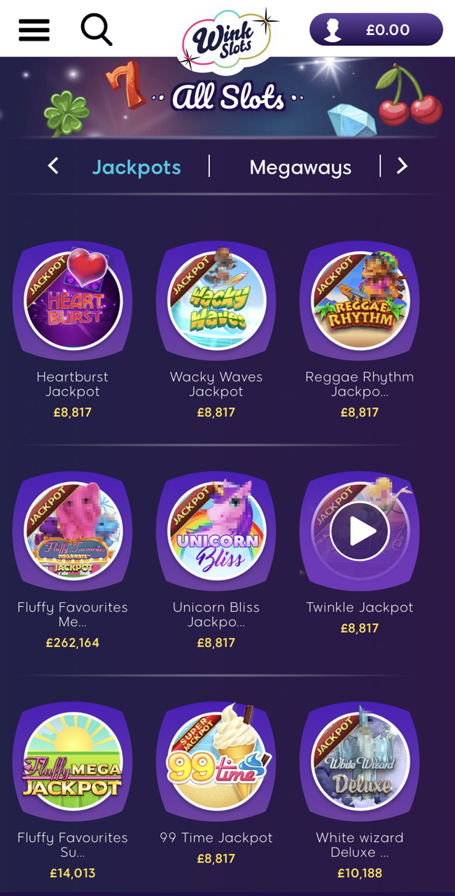 Wink Slots lobby image on mobile