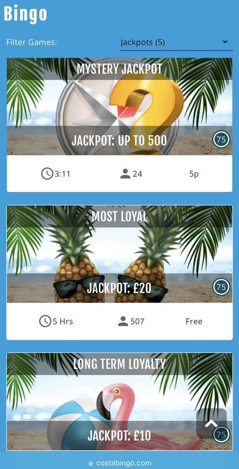 Costa jackpot games screenshot