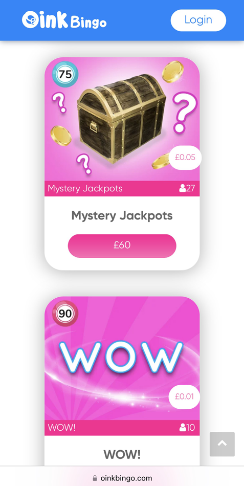Oink Bingo games lobby screenshot