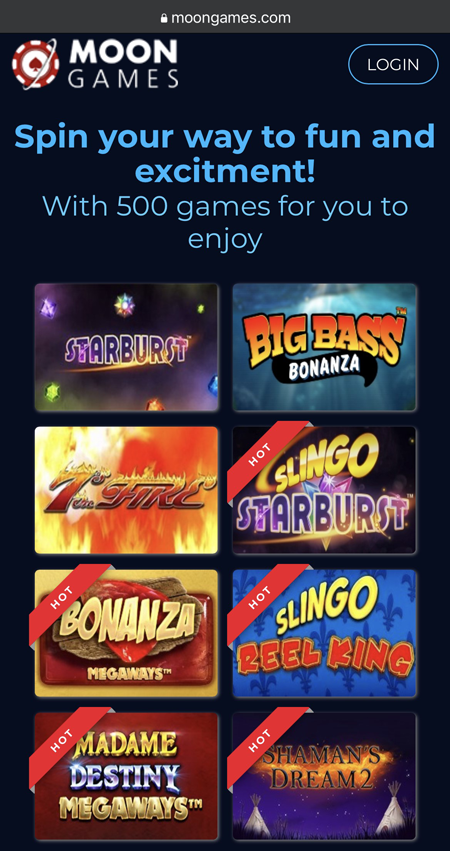 A screenshot showing the range of slot games on mobile