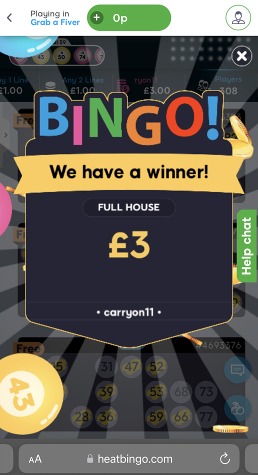 A free bingo game in progress at Heat