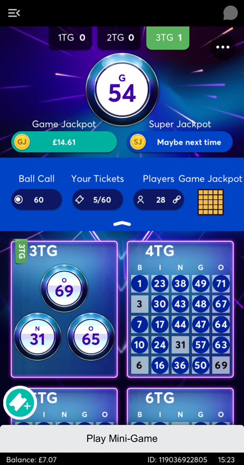 a screenshot of a bingo game being played