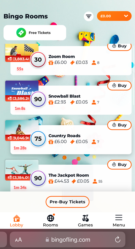 bingo lobby screenshot