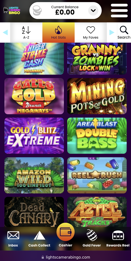 a screenshot of the slot games at lights camera