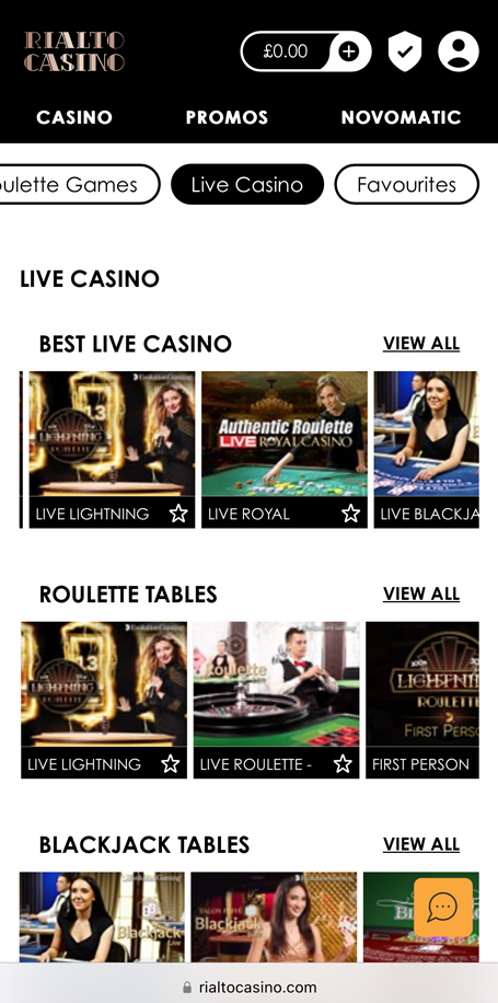 live casino games lobby image