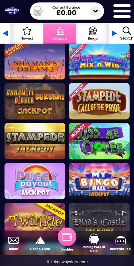 a picture of the jackpot slots lobby at Takeaway