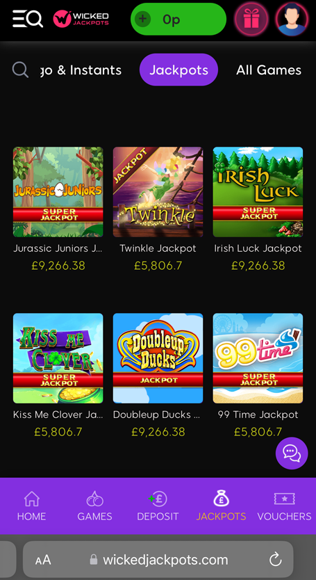 wicked jackpots lobby screenshot
